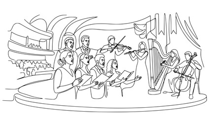Obraz premium Choir and Orchestra Performance Line Art