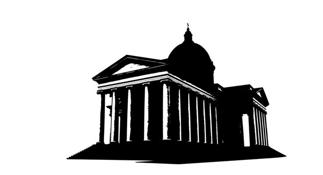 Black silhouette of classic building.