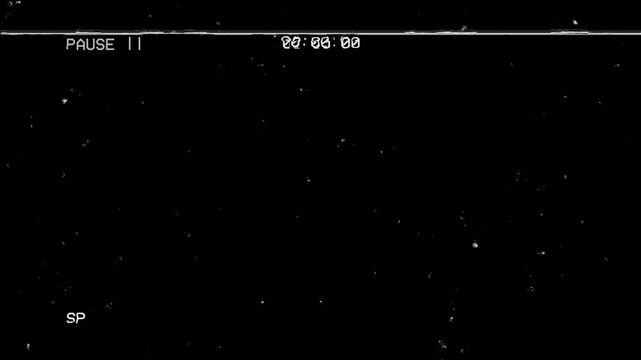 VHS tape pause screen effect. Retro analog tape texture, easy to use as overlay, nostalgic video editing tool. Static noise, tracking lines and glitch for vintage feel. 4k video