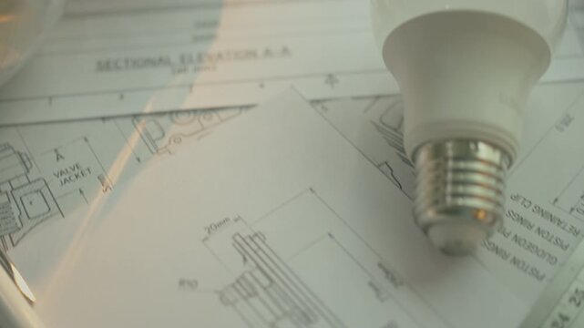 Mechanical Engineering Design, Technical Drawings and Blueprint for Industrial Manufacturing Factory. handheld movement.