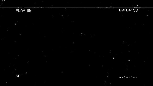 Retro cassette interface with grainy static, scratches, and timestamp on a dark background