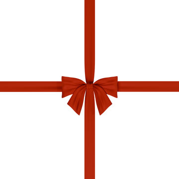 Red Ribbon Bow in Cross Pattern for Gift Wrap Package 3D Render Illustration