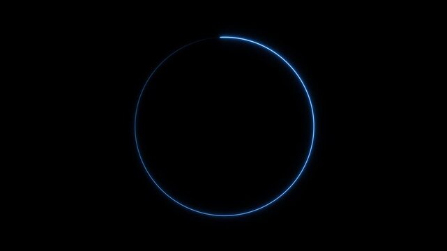 Glowing blue neon circular progress loader animation on dark black background.