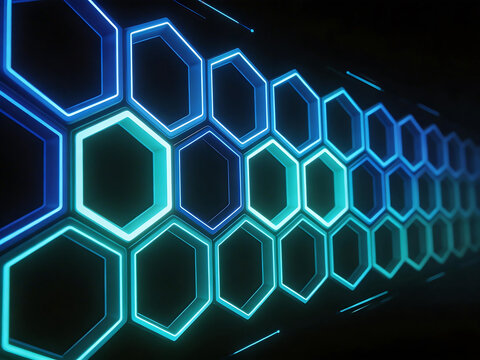 Neon hexagon pattern on dark background