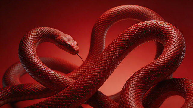 Red snake coiled on red background