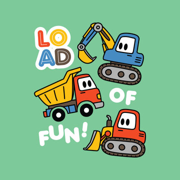 Playful Construction Machine for Kids Apparel and Stickers 