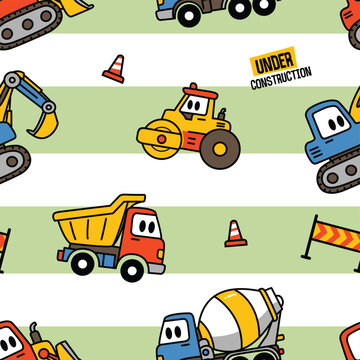 Funny Heavy Machinery Cartoon Background for Children Design