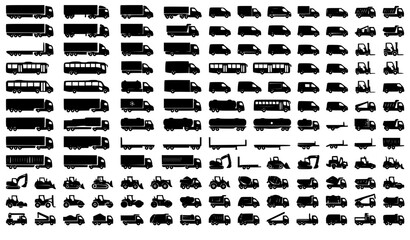 Commercial Transport Vehicle Silhouette Collection with Industrial Truck Icons © MstMomena
