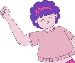 Vector line art illustration of a smiling girl with curly hair, wearing a headband and casual clothing, conveying happiness and positivity, suitable for youth, lifestyle, or children's content.