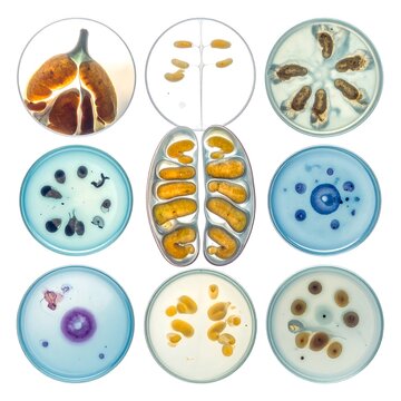 Colorful scientific illustrations of various microorganisms and cells.