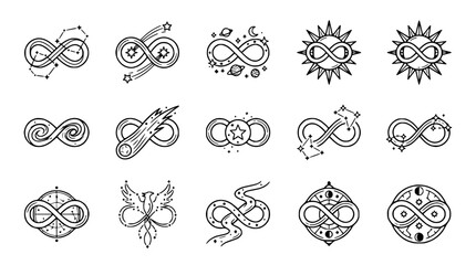 Celestial Infinity Symbols Collection: Stars, Sun, Moon, Phoenix, Comet, Snake © Quntul