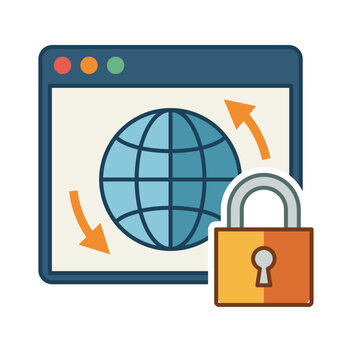 Browser Security Vector Illustration Secure Website Window with Global Network Globe and Padlock Graphic Element