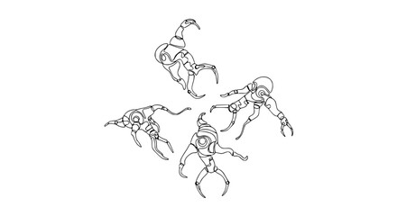 Obraz premium Abstract Mechanical Creatures Line Art Illustration