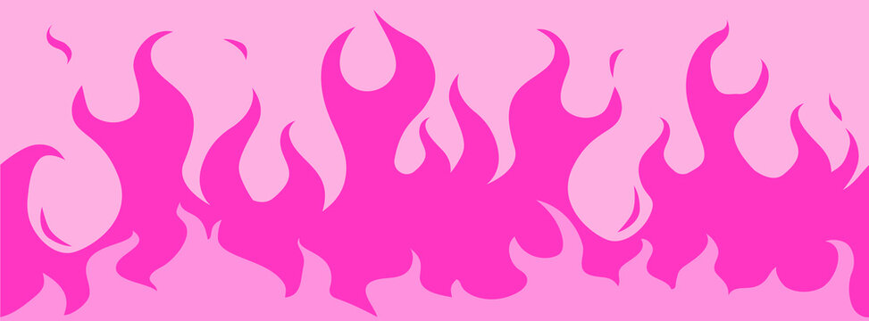 Trendy seamless background with stylized pink fire and minimalist heart shapes. Features white accents and retro design elements for various uses. Stock vector illustration in y2k pattern style.