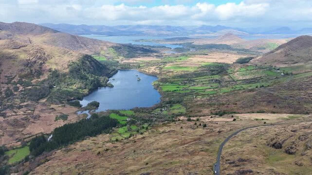 Wild Atlantic Way Ireland aerial landscape of County Kerry from above the Healey Pass epic location