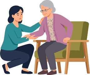 Obraz premium Caregiver providing emotional support and assistance to an elderly woman sitting in a chair