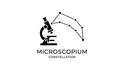 Microscope and star constellation minimalist vector logo design © Mafaat