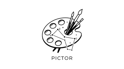Minimalist art palette vector with brushes and celestial constellation © Mafaat