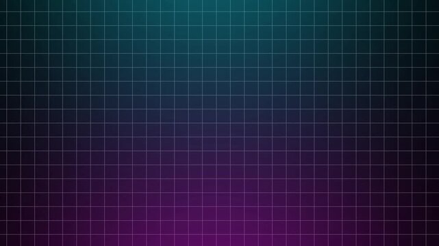 Abstract retro grid background with moving white lines over glowing purple and teal gradient backdrop features clean geometric patterns for digital technology motion designs.
