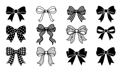 Obraz premium Decorative ribbon bow vector set with elegant gift and festive bow illustrations