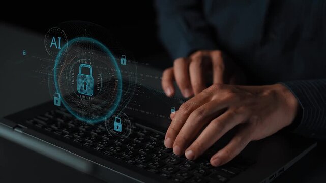 AI cyber security system using biometric authentication and privacy control. Cyber security protects identity, cybersecurity detects threats, cybersecurity ensures safety, and secures data. Marrow