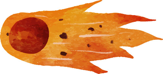 Watercolor comet with fiery orange tail and dark spots © nabilahcholila