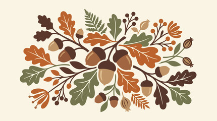 Autumn oak leaf and acorn arrangement in earth tones. © masheri