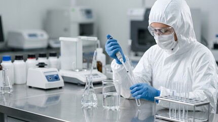 Fototapeta premium Laboratory Technician Transferring Liquid Sample with Pipette