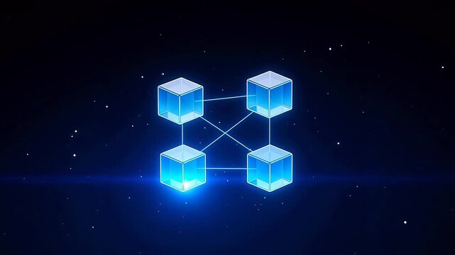 Blue glowing cubes connected in network