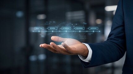 Fototapeta premium AI Document Workflow Automation with Digital Approval Process and Enterprise Contract Management Timeline