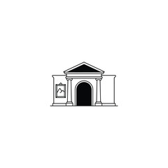 A detailed illustration of a building's entrance with columns and a triangular roof. vector illustration © chiriku