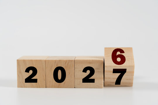 2027 New Year Change Concept with Wooden Blocks on White Background