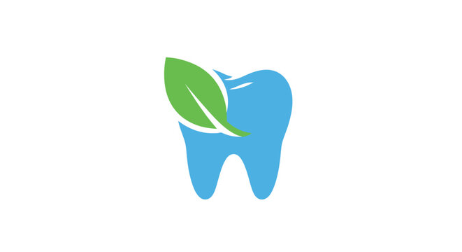 A blue tooth icon with a green leaf symbol on a white background