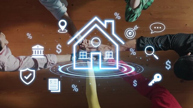 Digital Home Investment Concepts with Icons Representing Financing, Technology, and Real Estate Opportunities in a Collaborative Workspace Setting Gluon.