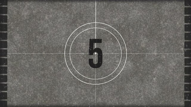 Dirty 16mm countdown vintage film leader retro cinema grainy texture black white