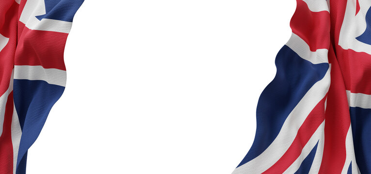 United Kingdom flag frame and detailed canvas texture waving isolated on transparent background with copy space 3D render