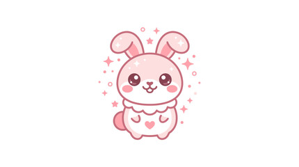 Cute pink cartoon rabbit with hearts and sparkles. © mazayaaba