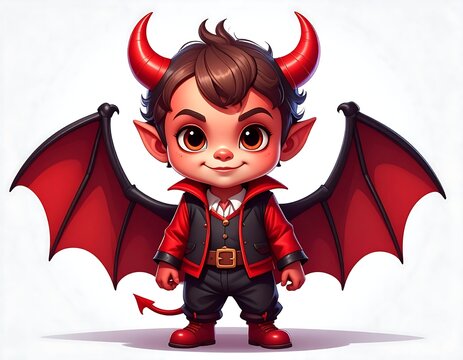 Young girl in red devil costume posing cheerfully.