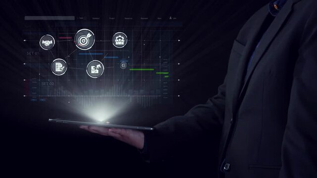 Project management dashboard showing project management strategy, planning, project management workflow, and project management team icons for better coordination. Elide