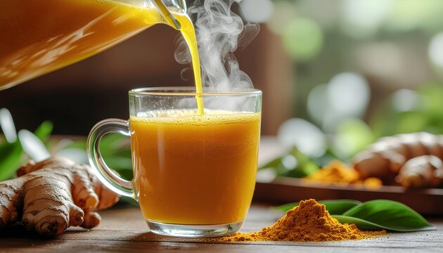 Fresh Turmeric Ginger Jamu Herbal Drink Close-Up