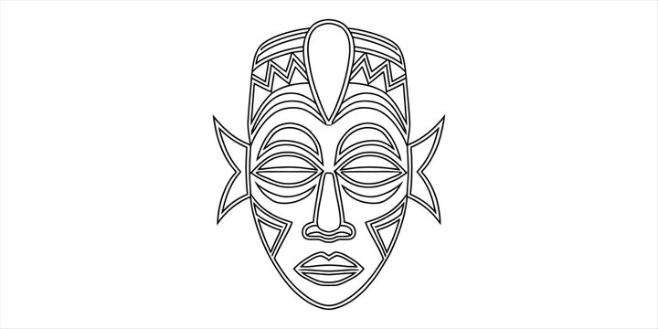 Traditional african tribal mask illustration with simple geometric patterns and decorative carvings for cultural art or ritual ceremony design projects