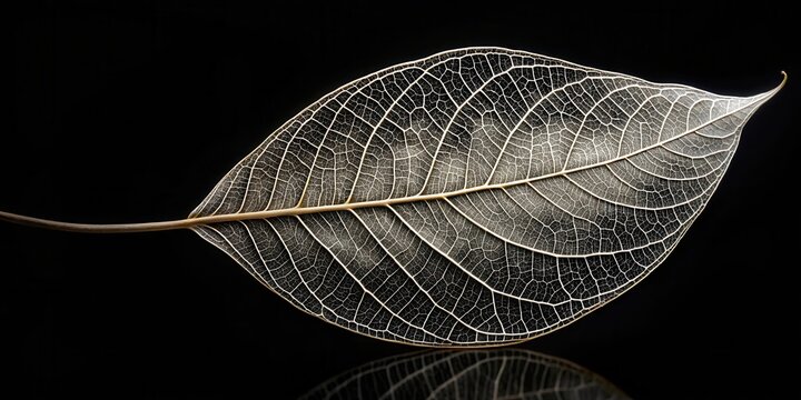 Delicate leaf structure on a black background