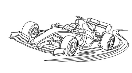 Obraz premium Formula 1 Race Car Line Art - Speeding on Track