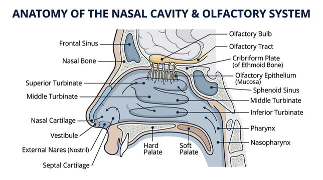 Anatomy of the Nasal Cavity and Olfactory System Diagram