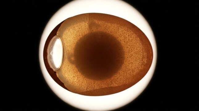 Close-up view of a human eye with brown iris and white sclera against a black background.