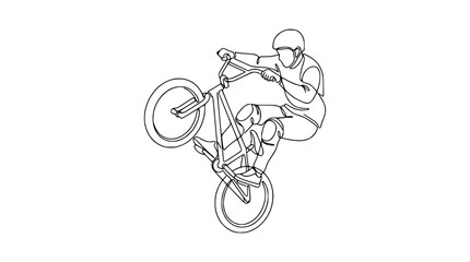Obraz premium BMX Rider Performing Wheelie Trick on Bicycle, Line Art Style