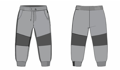 Kids Boys Fleece Jersey Sweatpants Cut and Sew Technical Fashion Flat Sketch Vector Template © AMOL