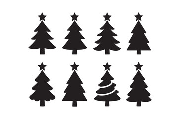Obraz premium Christmas tree silhouettes with stars black on white background