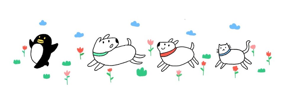 Adorable Animals Fun Run: Penguin, Dogs and Cat Cartoon