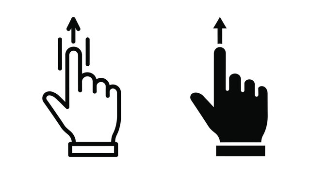 Swipe Up Gesture Icons Set Showing Finger Scrolling Action on Digital Touchscreen Interface